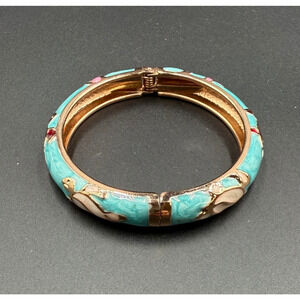 Jiu Long Xing Enameled Bracelet Blue and Rose Gold Tone Turtle Hinged Bangle